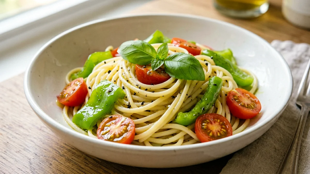 Pasta senza glutine con friggitelli e pomodorini