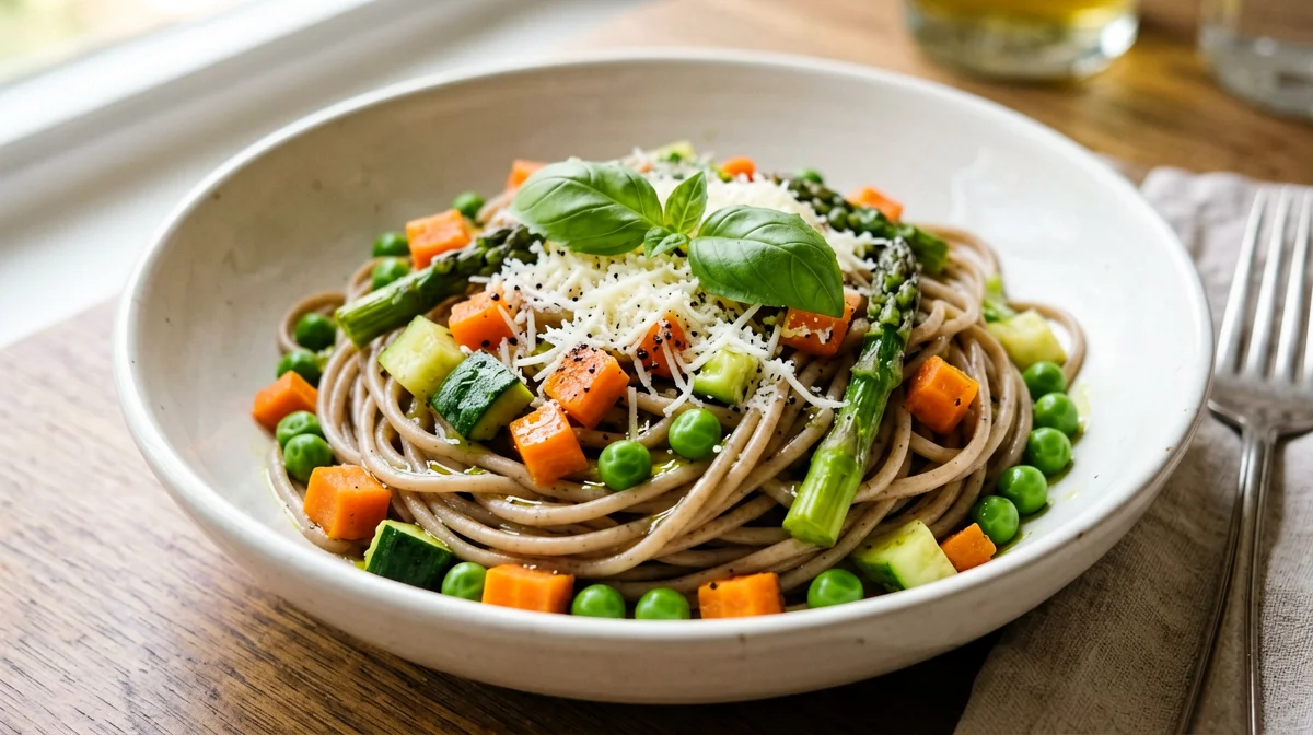 Whole wheat pasta primavera