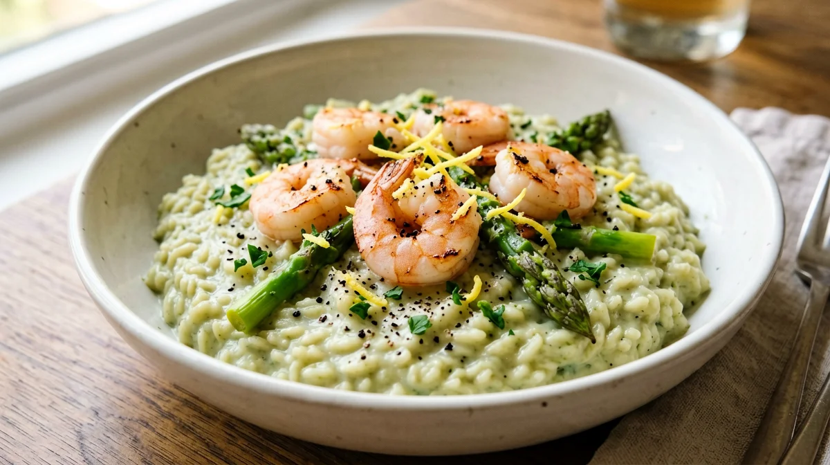 Asparagus and lemon risotto with prawns