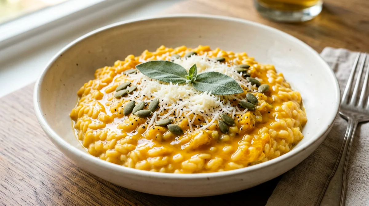 Pumpkin risotto with sage and toasted seeds