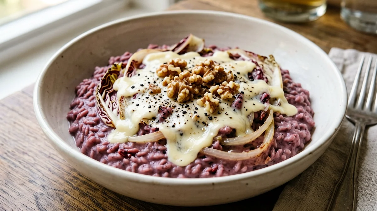 Radicchio and gorgonzola risotto with walnuts