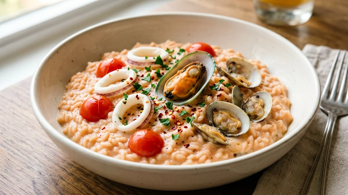Seafood risotto with mussels and clams