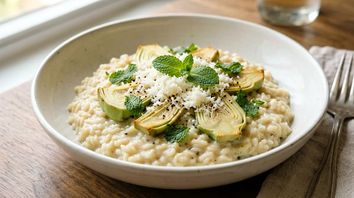 Risotto ai carciofi e mentuccia con pecorino