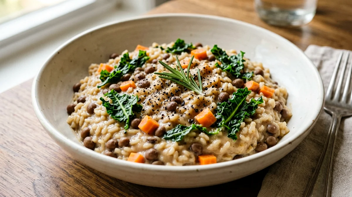 Risotto di riso integrale con lenticchie e cavolo nero