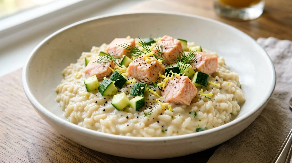 Risotto al salmone, aneto e zucchine