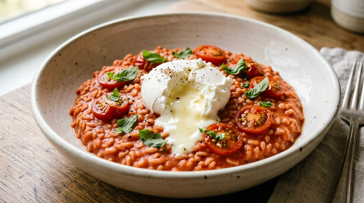Risotto al pomodoro e basilico con burrata