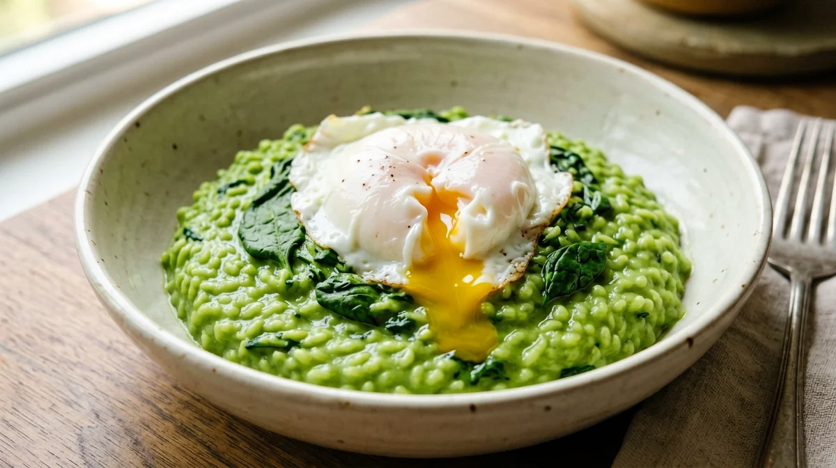 Risotto agli spinaci con uovo in camicia