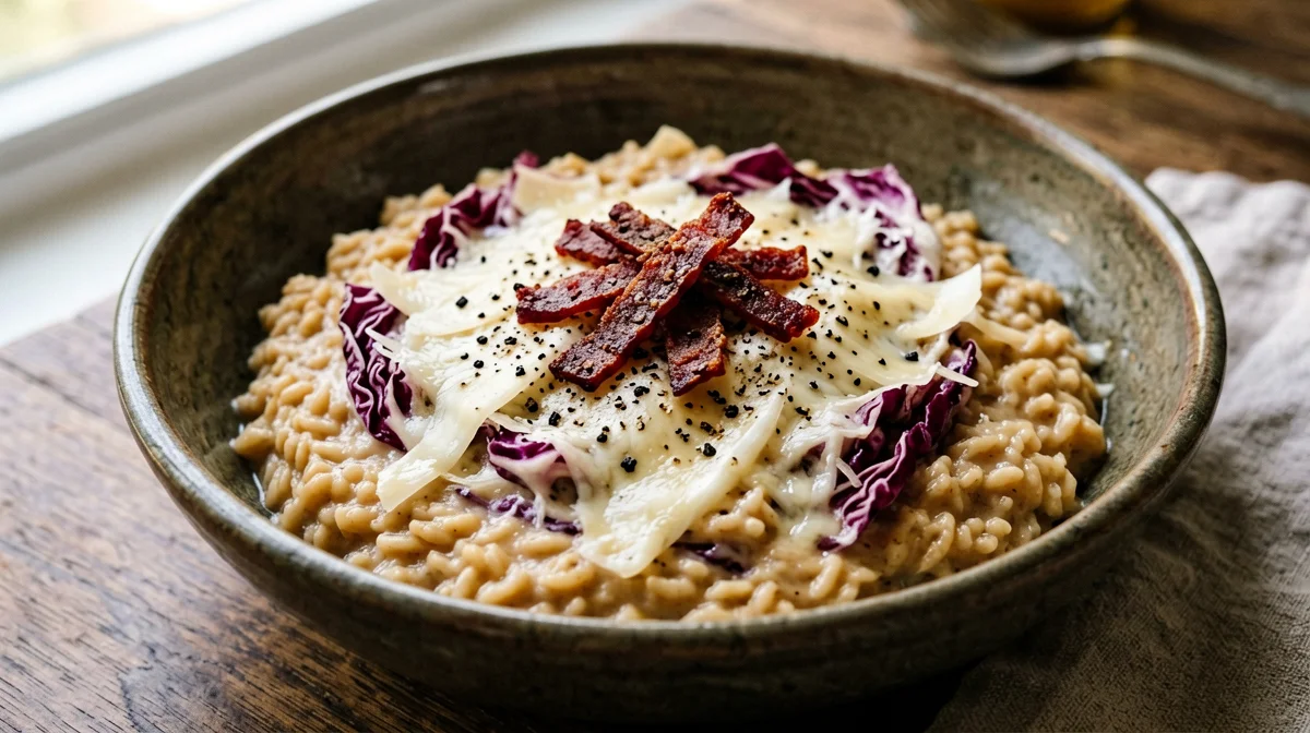 Malty risotto with speck and radicchio