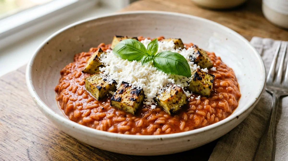 Aubergine risotto with ricotta salata