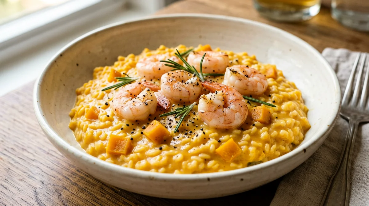 Risotto alla zucca con gamberi e rosmarino