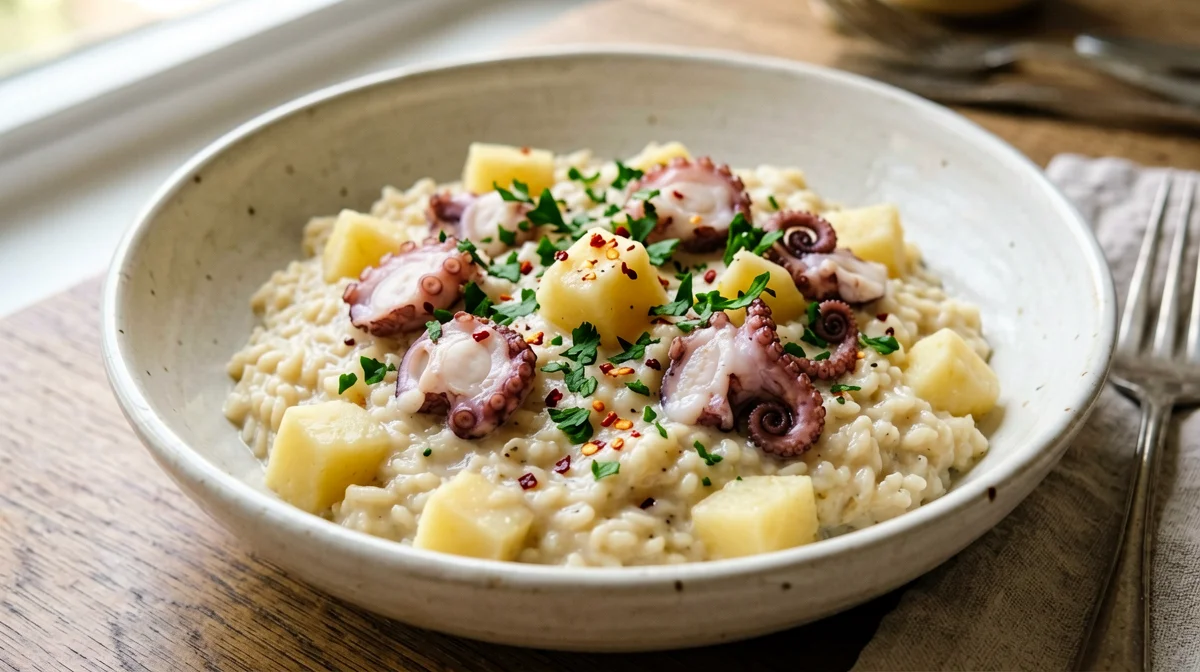 Risotto al polpo e patate con prezzemolo