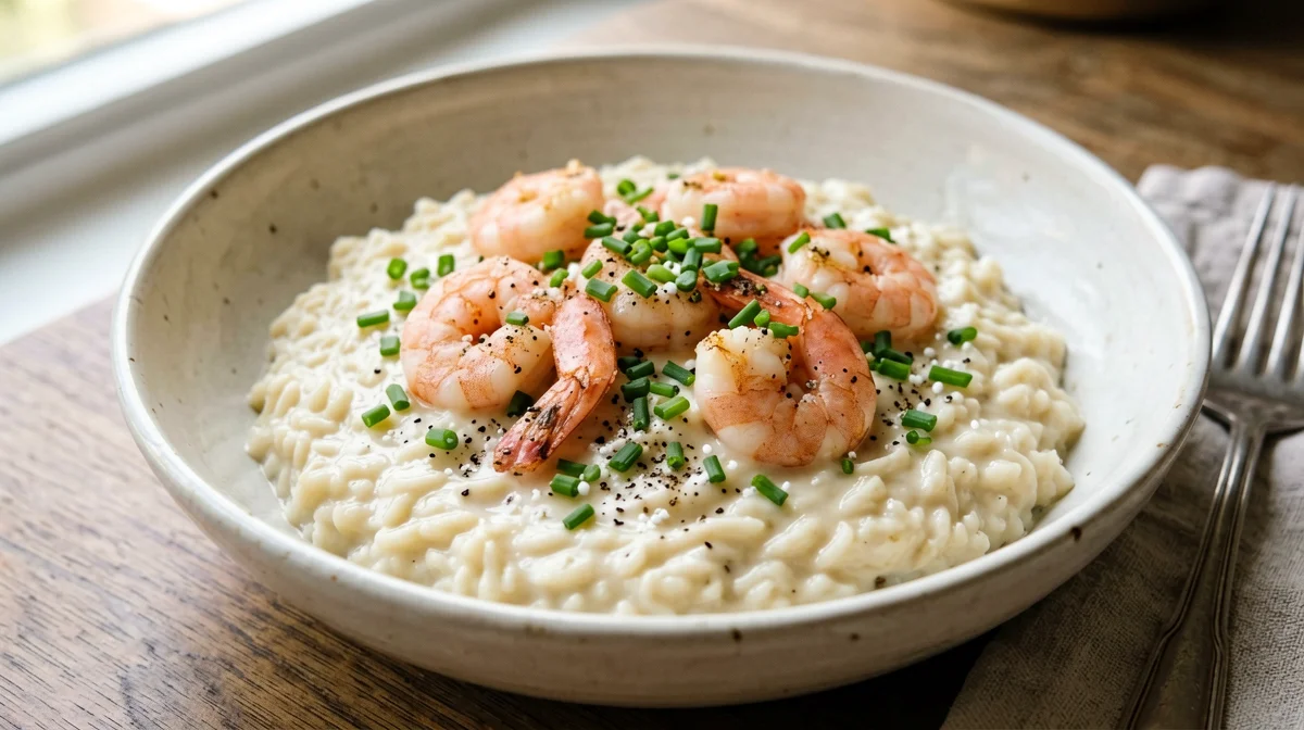 Risotto ai gamberi con aceto di mele ed erba cipollina