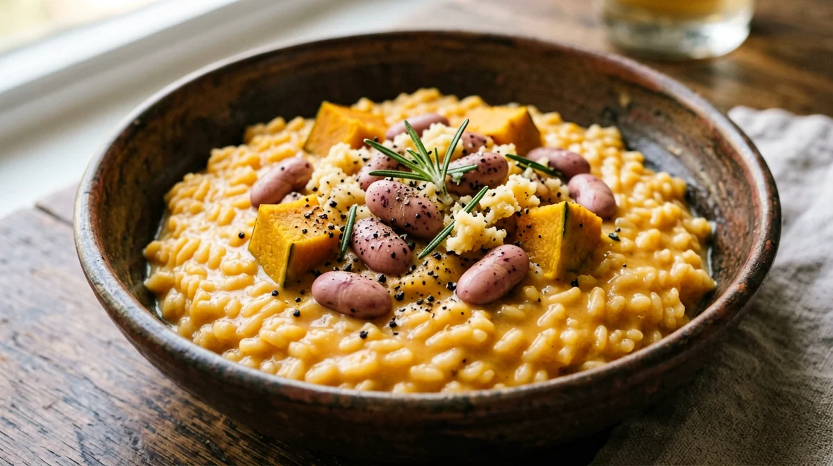 Risotto alla zucca e fagioli borlotti con rosmarino