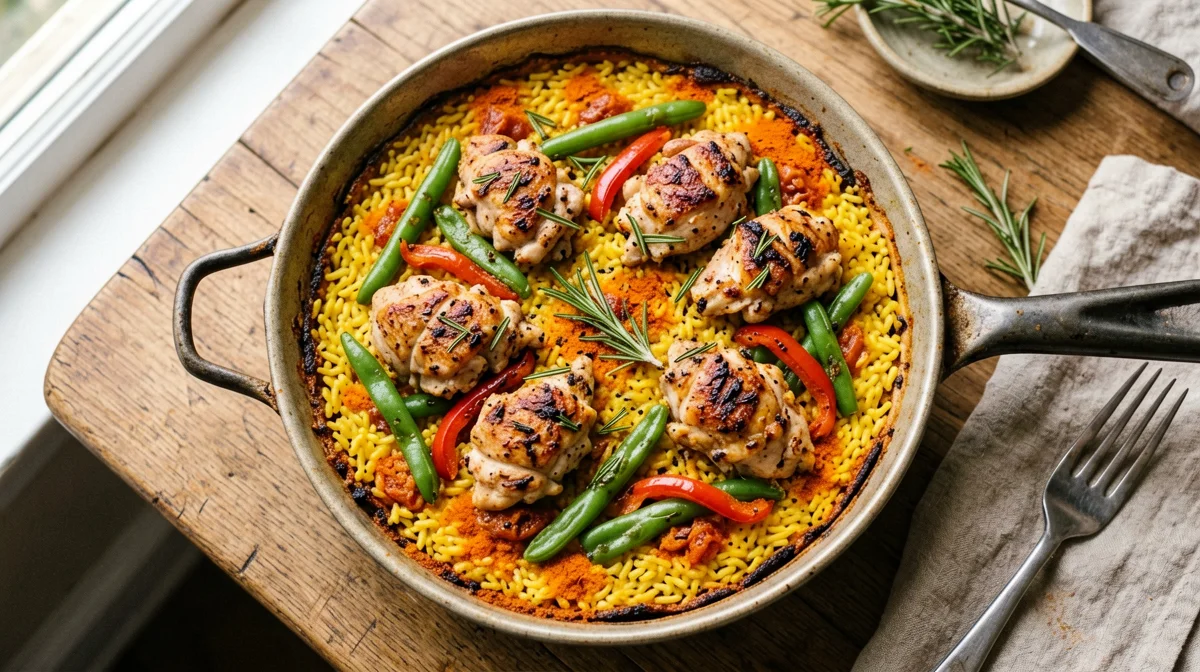 Paella di pollo e verdure