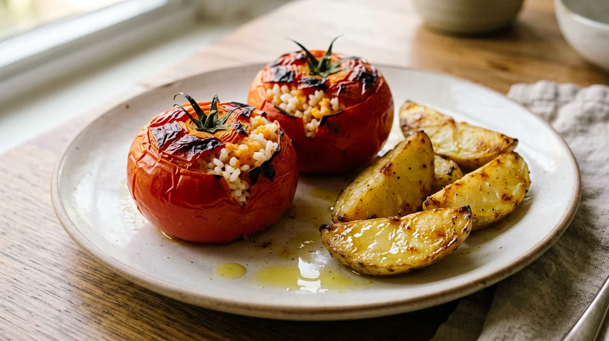 Roman rice-stuffed tomatoes with potatoes