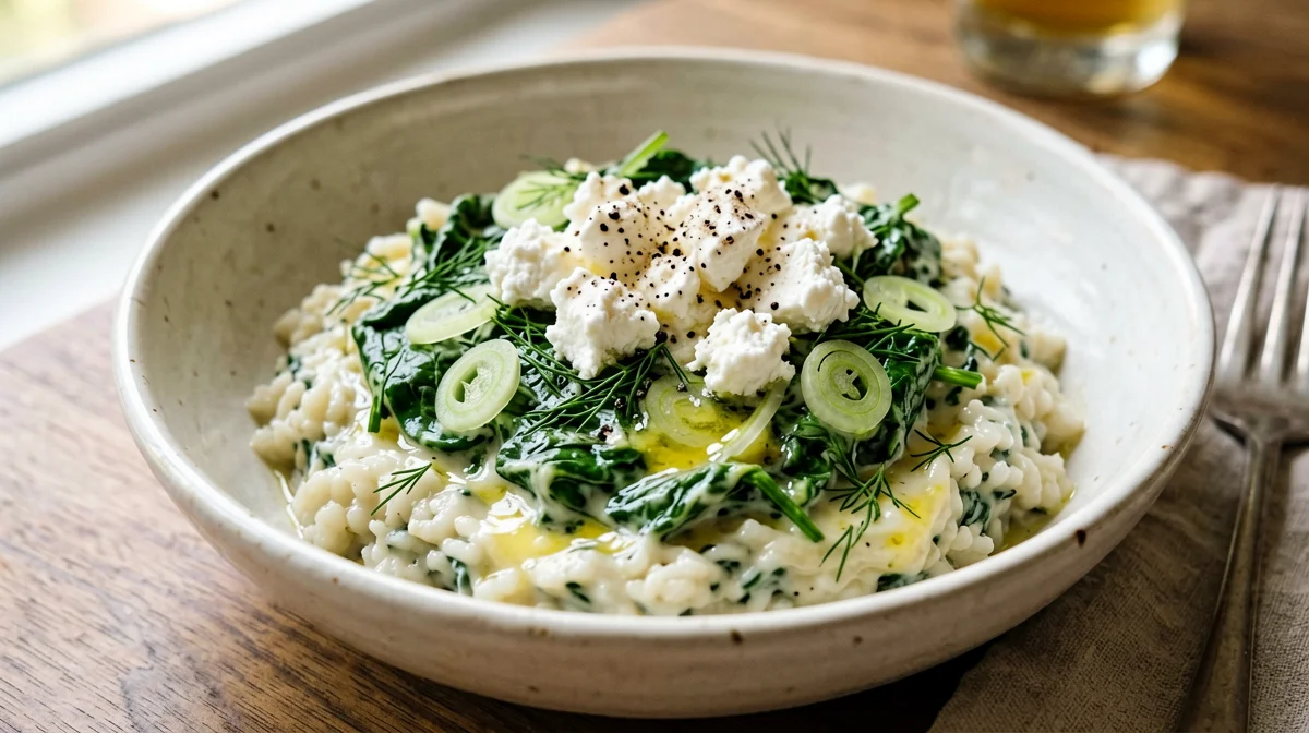 Spanakorizo greco con feta e limone
