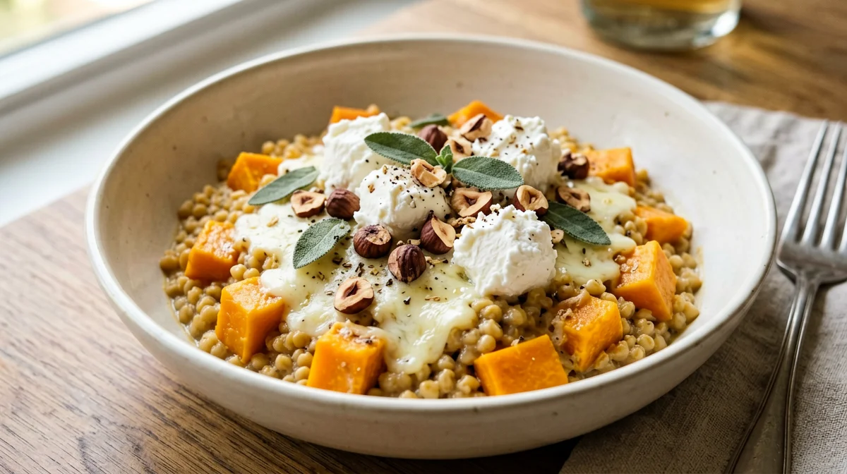 Orzo perlato con zucca, salvia e caprino