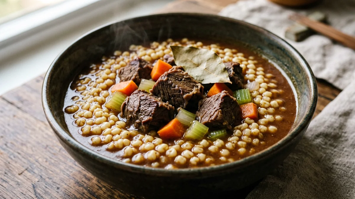 Orzo perlato con manzo brasato e verdure