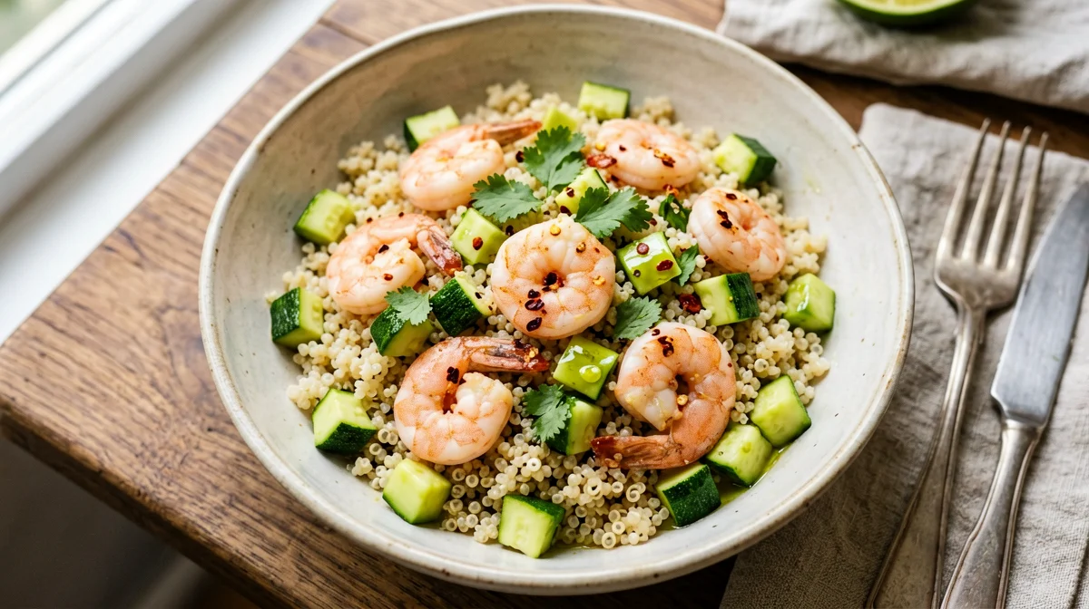 Quinoa con gamberi, zucchine e lime