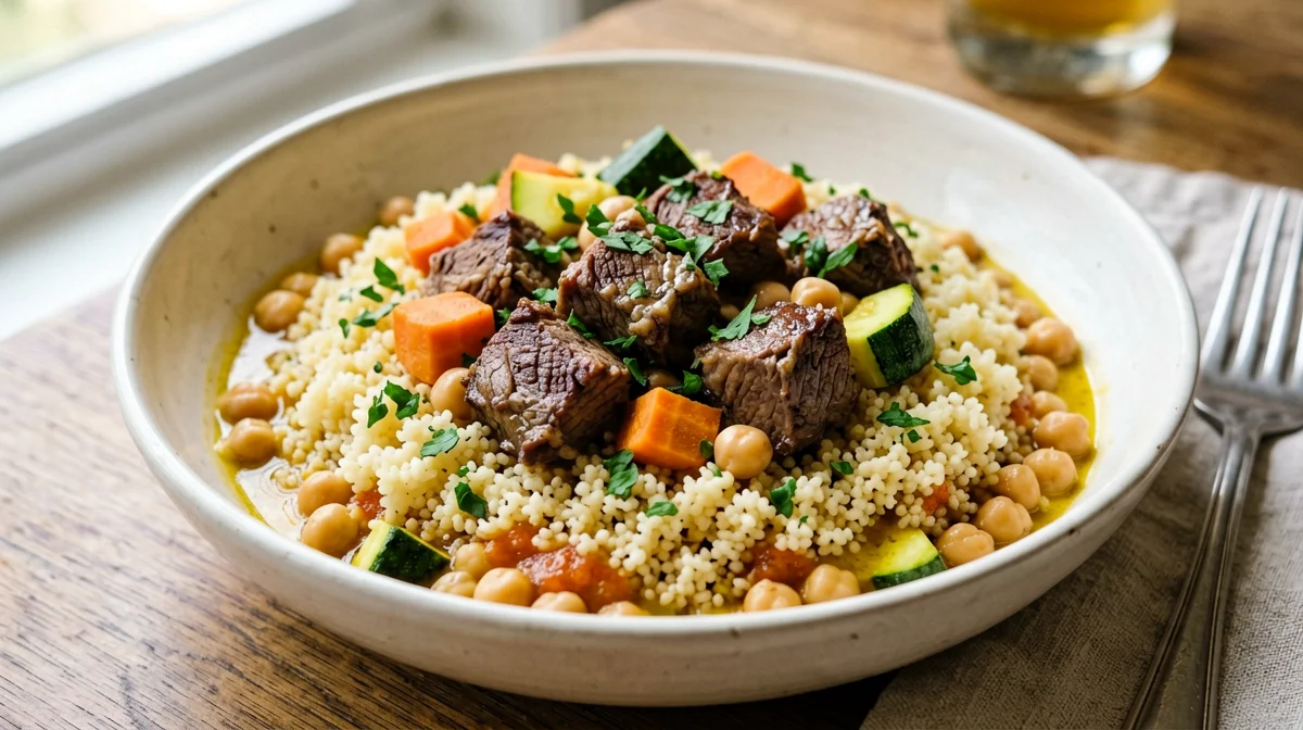 Couscous integrale con agnello e verdure speziate