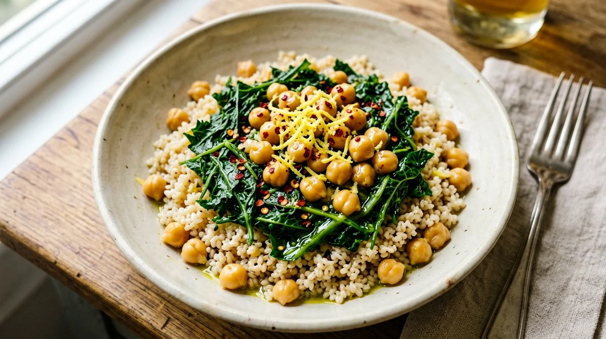 Bulgur with cavolo nero, chickpeas and lemon