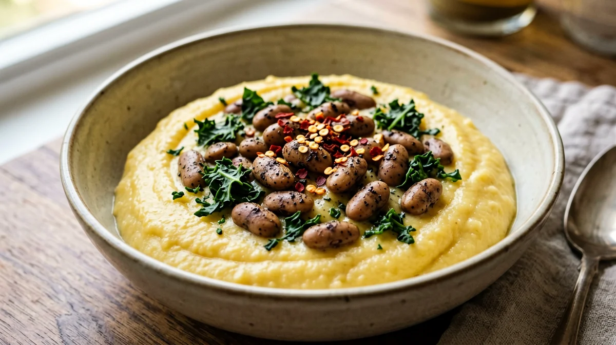 Tuscan polenta with borlotti beans and cavolo nero