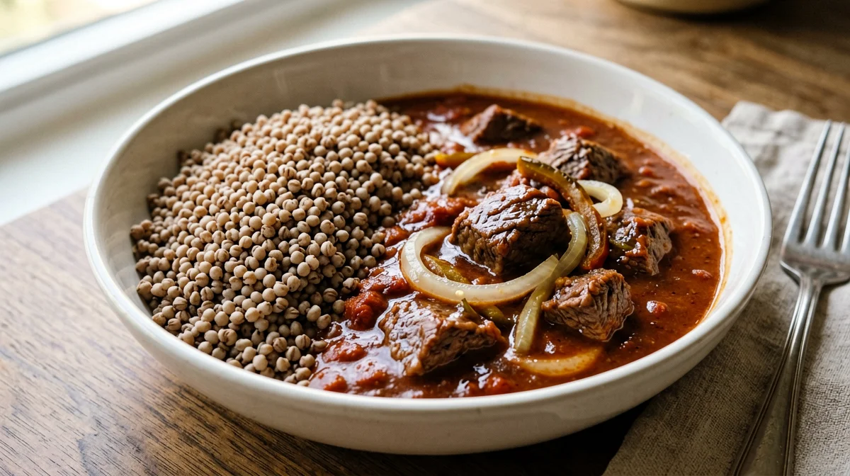 Grano saraceno con manzo, cipolle e paprika