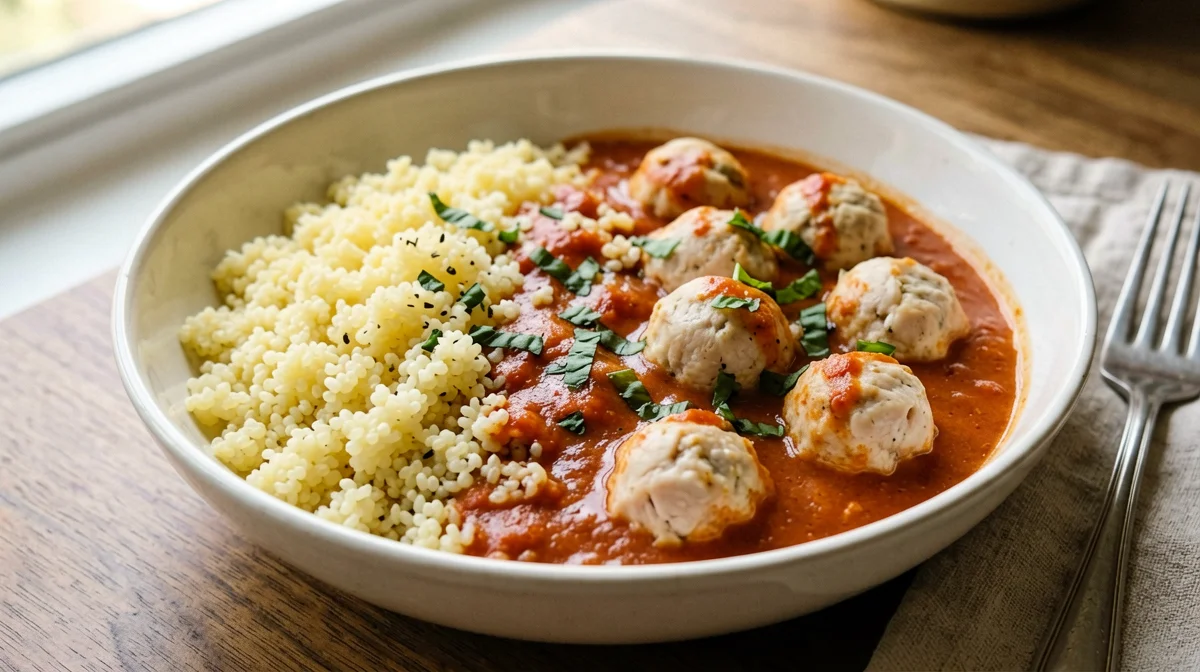 Tomato millet with chicken meatballs
