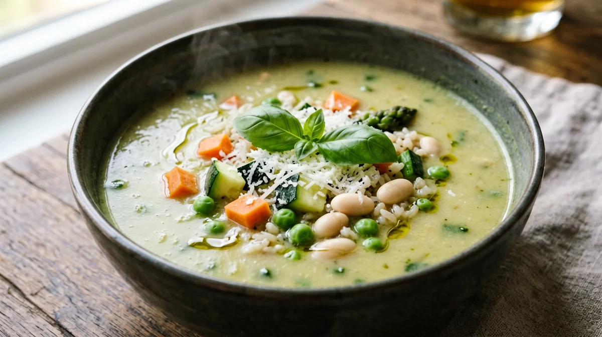 Spring minestrone with rice and cannellini beans