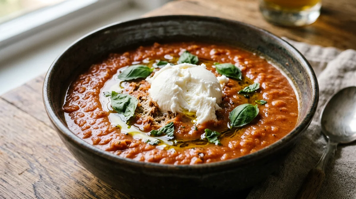 Pappa al pomodoro with buffalo mozzarella