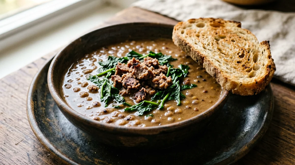 Lentil soup with sausage and chard