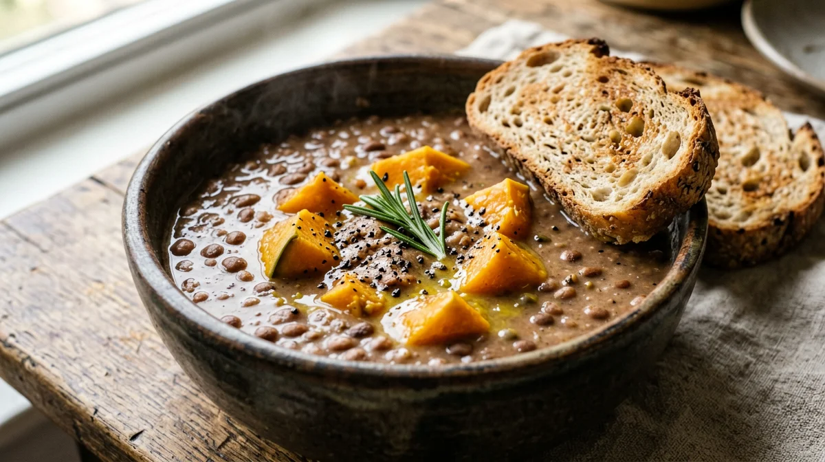 Lentil and pumpkin soup with rosemary