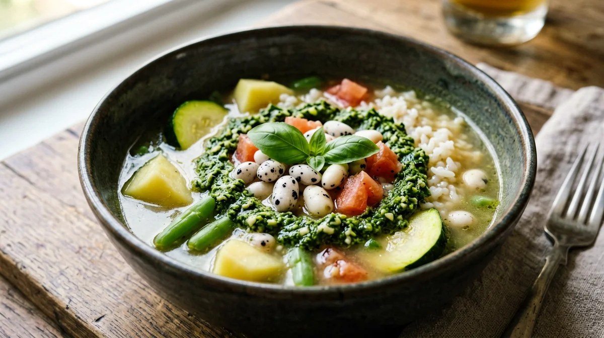 Soupe au pistou with beans and summer vegetables