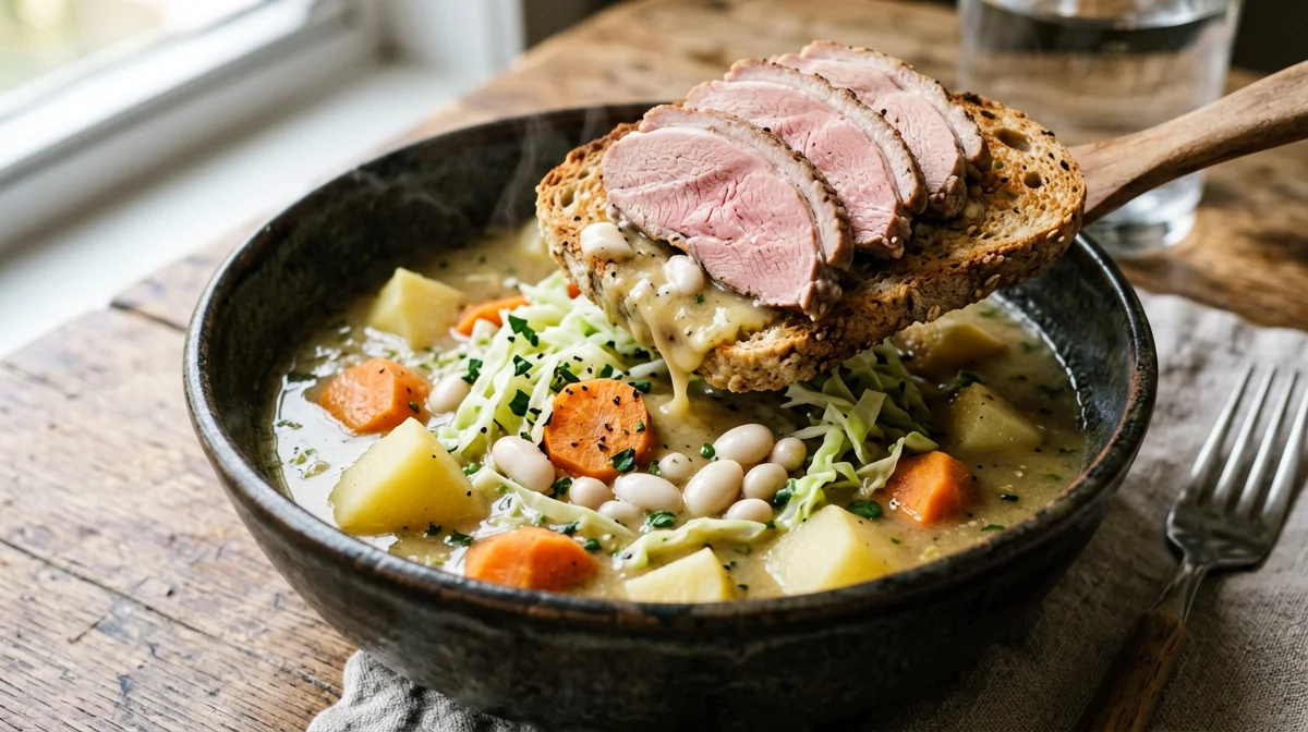 Gascon garbure with cabbage, beans and duck