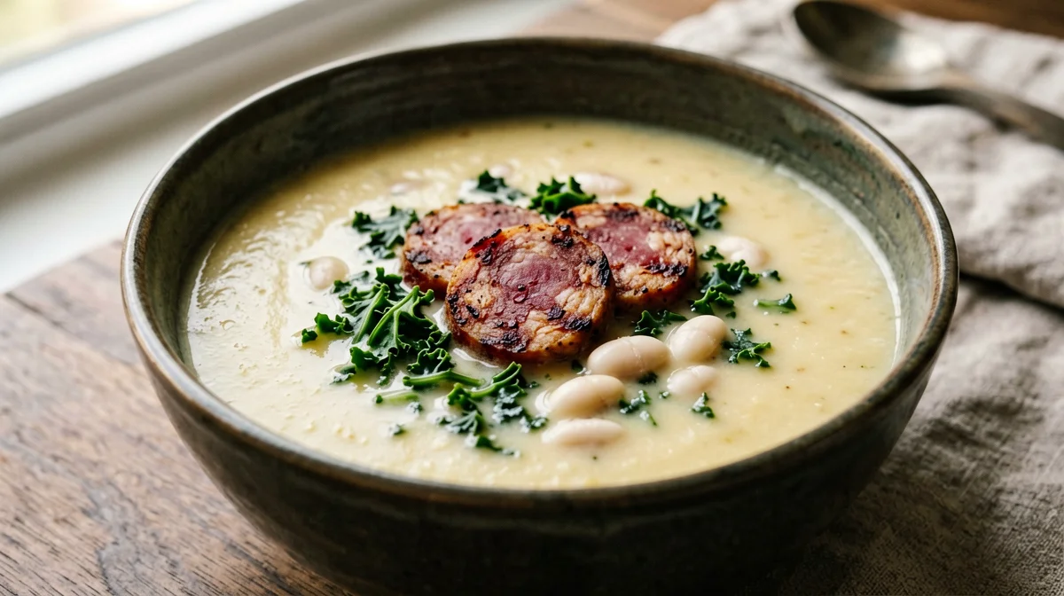 Portuguese caldo verde with chorizo