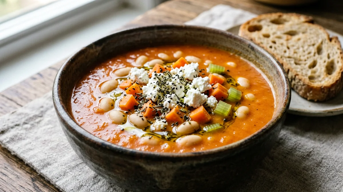 Greek fasolada with beans and feta