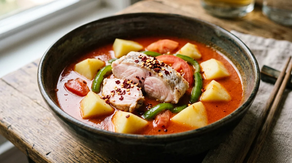 Halászlé ungherese di trota e paprika