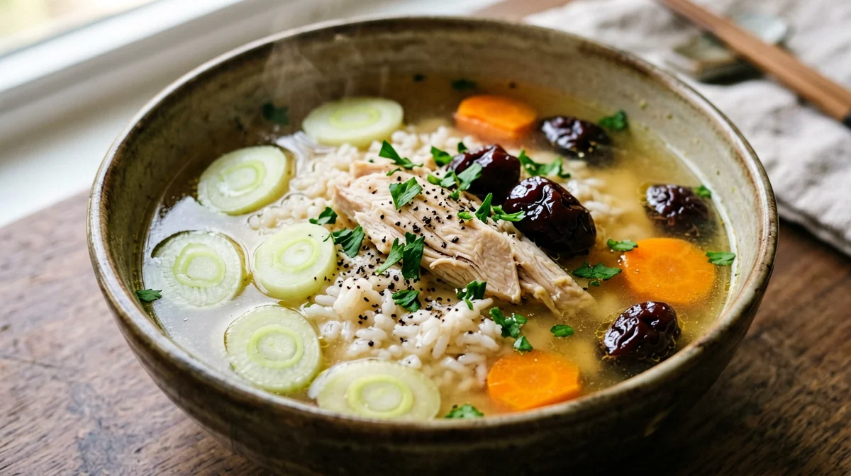Cock-a-leekie with chicken, leeks and prunes