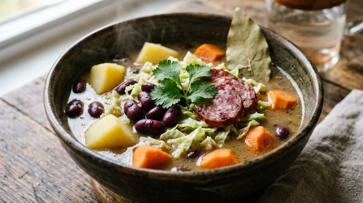 Sopa de pedra portoghese con fagioli e chorizo