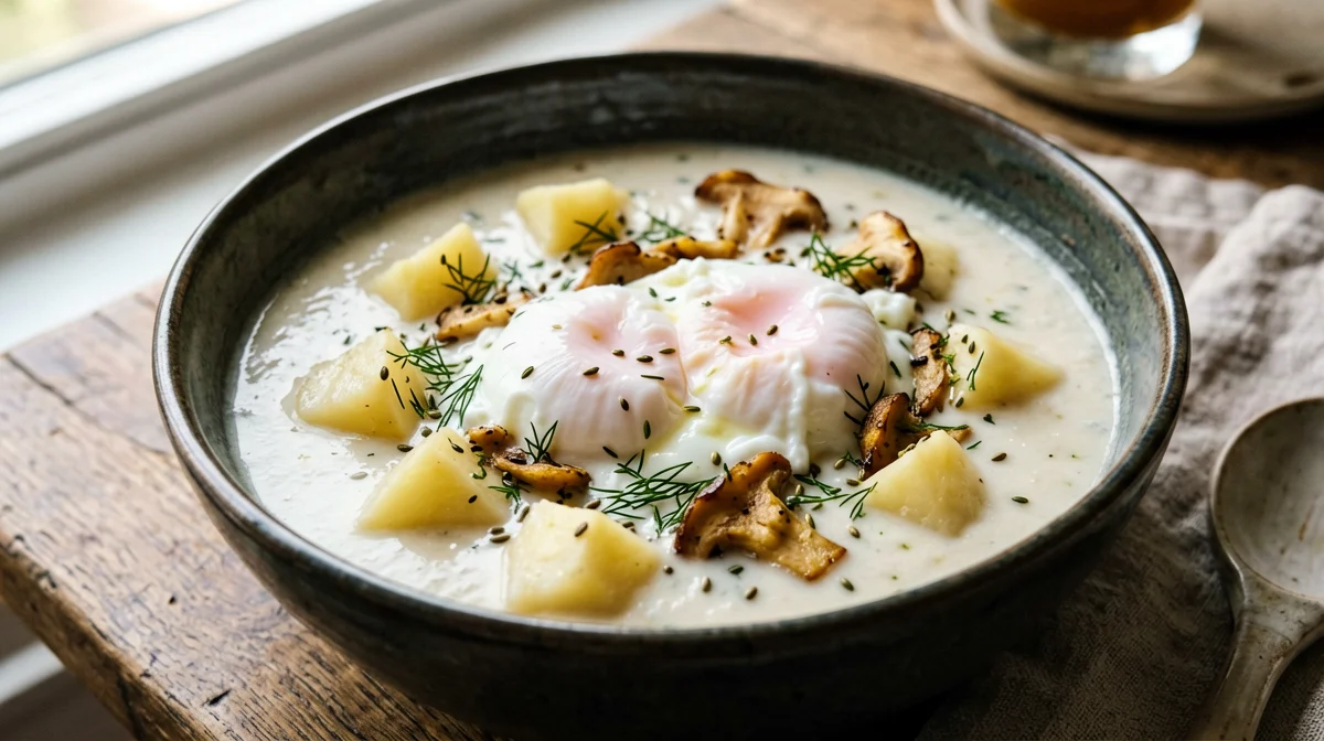 Kulajda ceca con funghi, patate e uovo