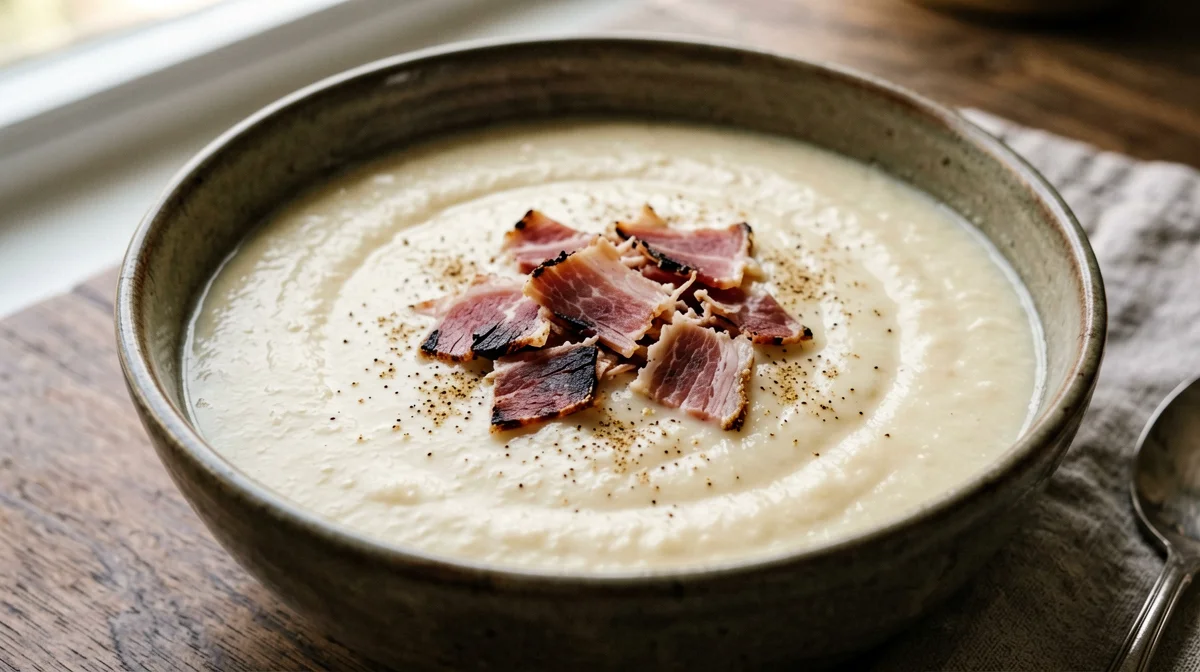 Crème Du Barry cauliflower soup with prosciutto