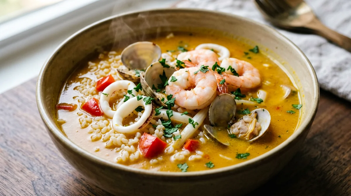 Sopa de mariscos spagnola con riso