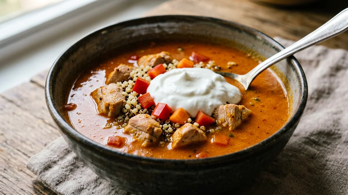 Hungarian-style chicken soup with paprika and quinoa
