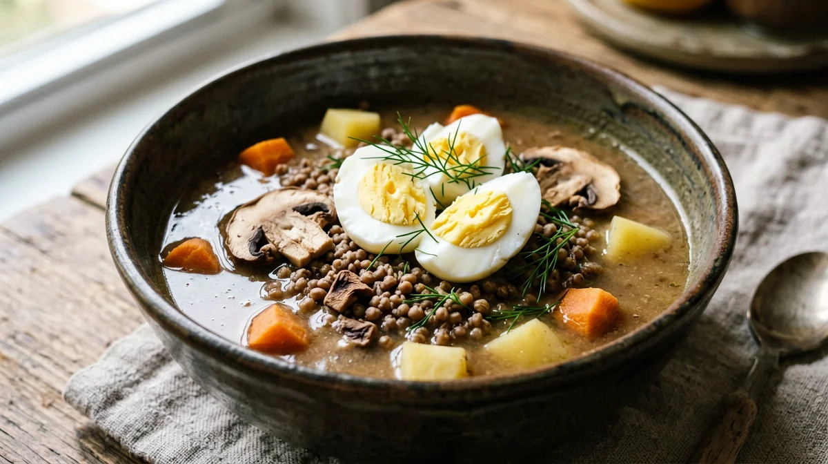 Minestra di grano saraceno e funghi alla polacca