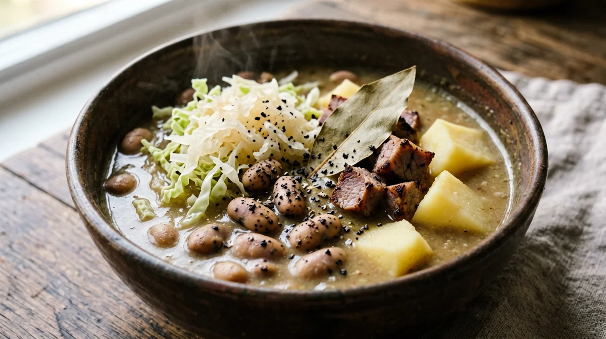 Zuppa di fagioli e verza alla slovena con cotechino