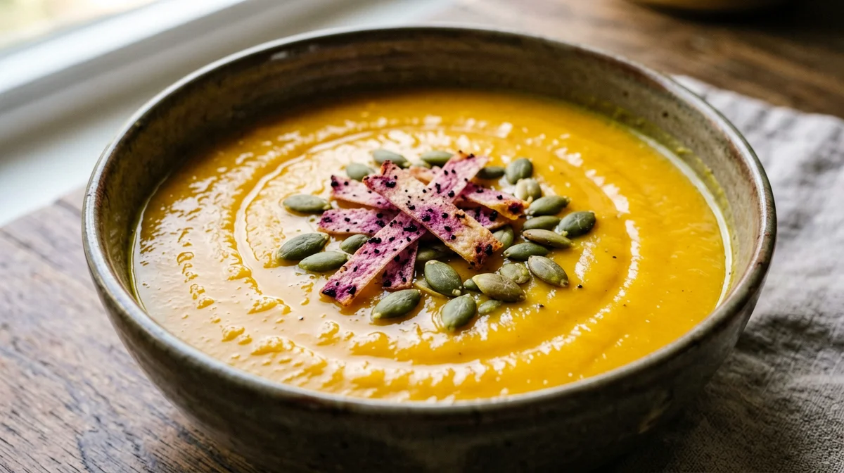 German-style pumpkin and apple soup with speck