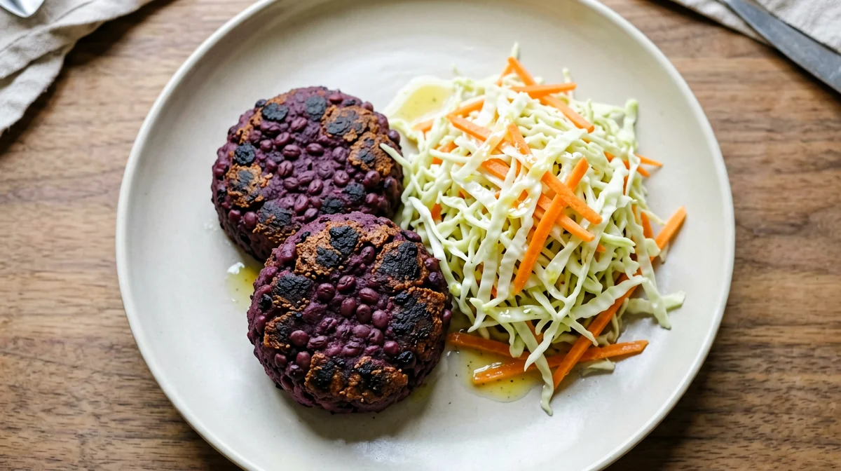 Lentil and beetroot burgers with cabbage slaw