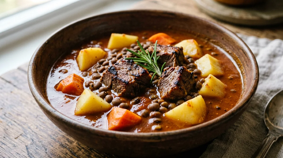 Spezzatino di lenticchie e seitan con patate