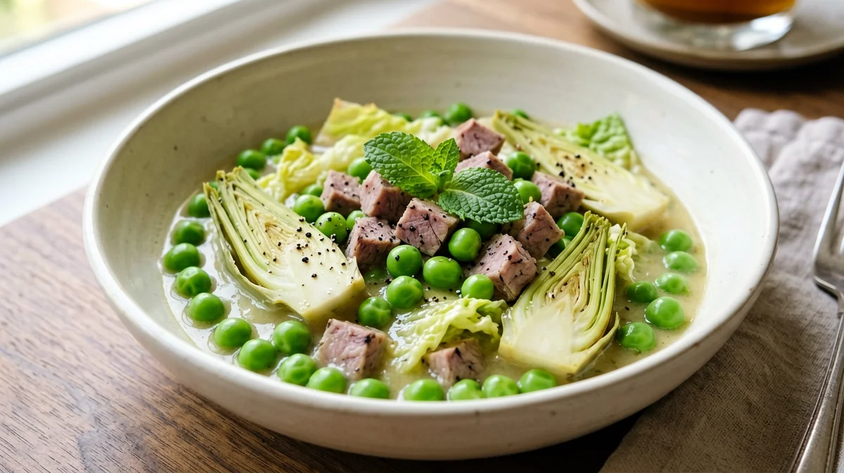Vignarola romana con fave, piselli, carciofi e seitan