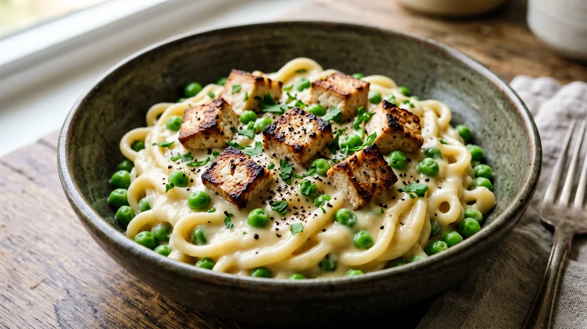 Neapolitan pasta and peas with smoked tofu
